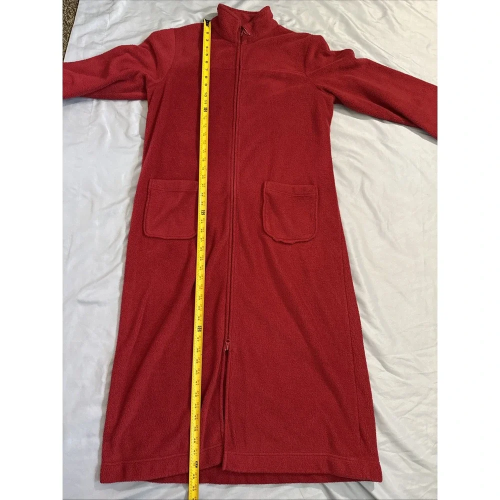 LL Bean Vintage Womens Winter Fleece Zip Up Housecoat Robe Size Med Petite Red